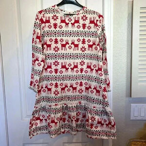 EUC Hanna Andersson Christmas Dress Girls Deer Long Sleeve Size 14-16 Holiday